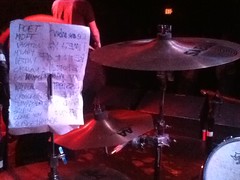 Junebug drummer Tony L. Kollman's make-shift setlist sits mounted on his hi-hat stand at the 7th Street Entry in Minneapolis on September 2, 2011.