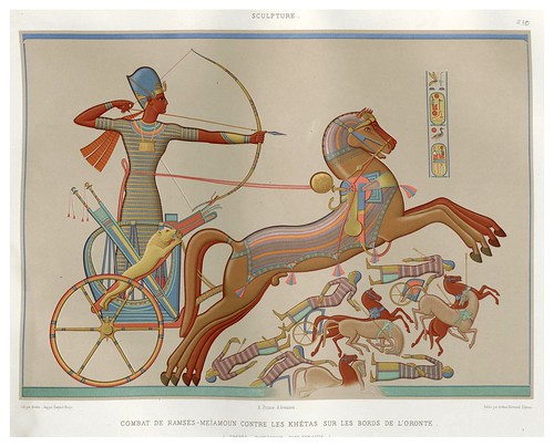 004-Combate de Ramses contra los Khetas a orillas del Oronte- Tebas dinastia XIX-Histoire de l'art égyptien 1878- Achille Constant Théodore Émile