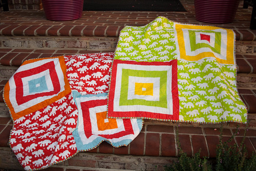 Twin Ikea quilts, chilling on the porch