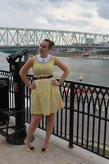 Outfit - vintage Moschino belt, handmade yellow gingham dress, Vivienne Westwood Lady Dragon heard shoes