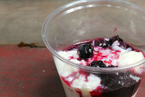 Rice pudding with blueberry goop