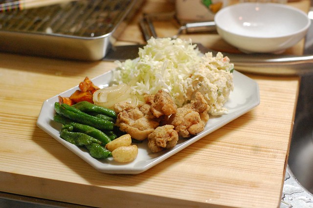 鶏唐揚げと野菜の素揚げ！ #gohan