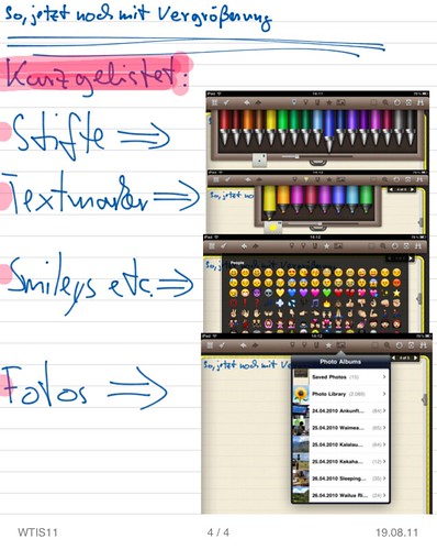 Noteshelf am Beispiel WTIS11: Stifte, Textmarker, Smileys, Fotos