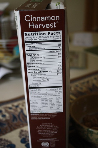 Nutrition Facts Kashi Cinnamon Harvest