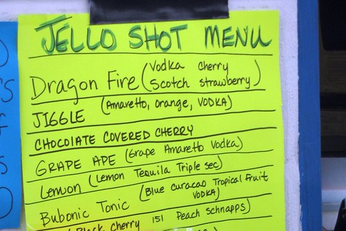 Jello Shot menu, Shreveport, Louisiana
