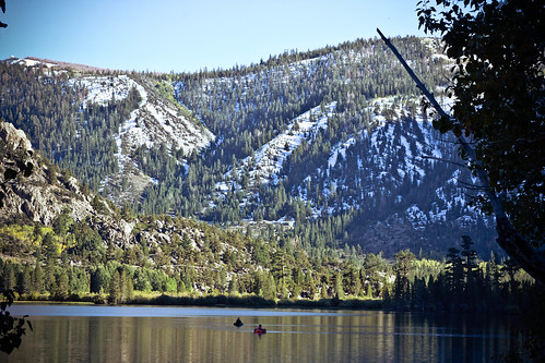 Lake view with kayakers