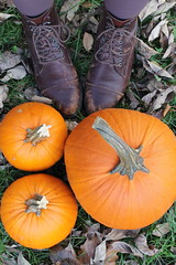 Vintage boots and pumpkins