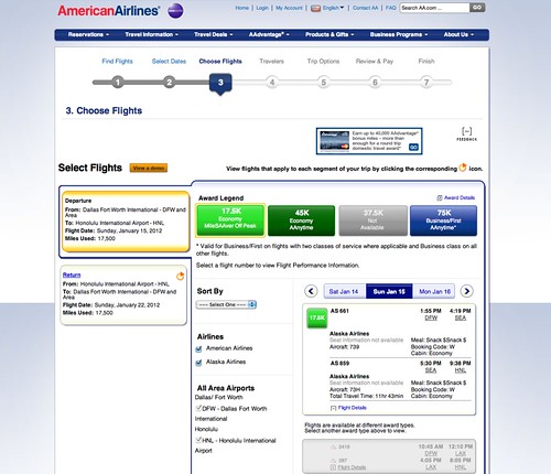 Booking American Airlines Partner Awards Online