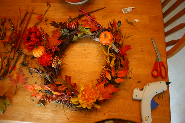Placed everything on wreath before gluing
