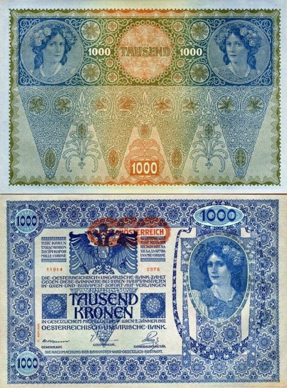 1000 Kronen RAKÚSKO 1919, razítko, Pick 61
