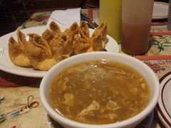 Hot and sour soup, crab rangoon