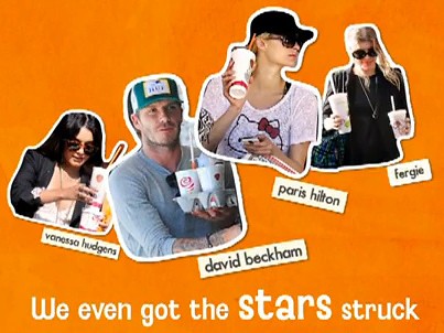 Celebrities Vanessa Hudgens, Paris Hilton, Fergie of The Black Eyed Peas and football superstar David Beckham with their Jamba Juices!