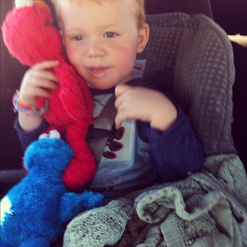 Elmo + Cookie Monster + Blankie = Happy Cooper by kimberly.kalil