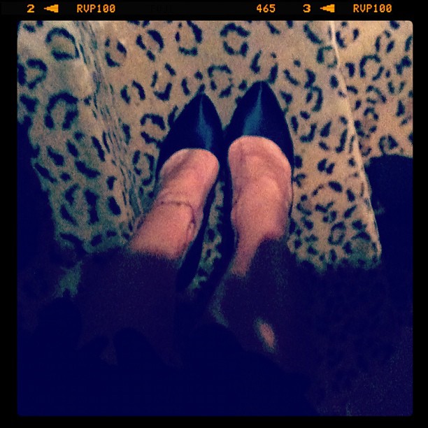 Navy satin Ferragami pumps on leopard carpet. #InstaShoe bachelorette party murder mystery dinner with the ladies