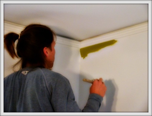 mikey putting the FIRST bit of color in our house!!