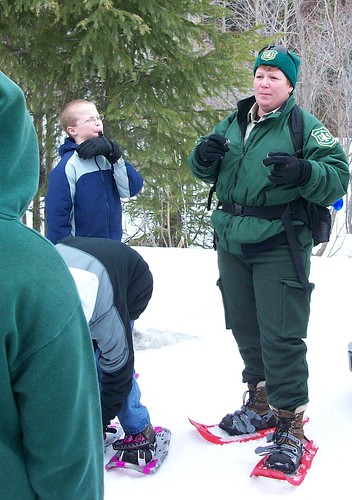 U.S. Forest Service fisheries biologist Ruth D’Amico speaks to Seward Elementary School students on a field trip to the Daves Creek Stream Restoration site on the Seward Ranger District. (Photo courtesy of USDA employee)