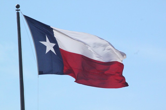 The flag of the state of Texas somewhere in Austin