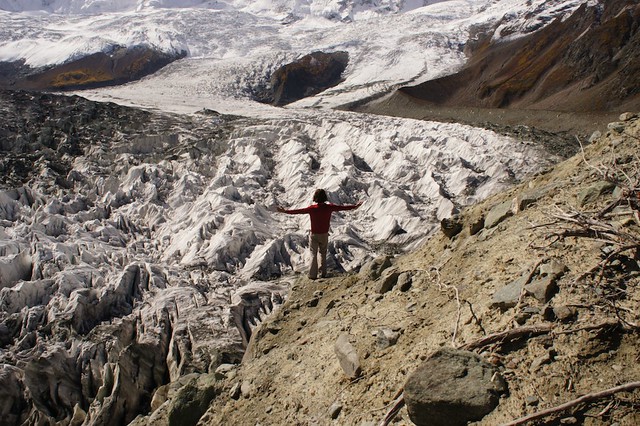 JB standing at the foot of Minapin Glacier.