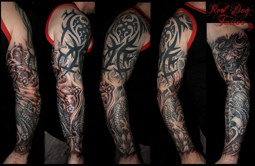 Japanese Sleeve Tribal part not done at Red Dog Tattoo