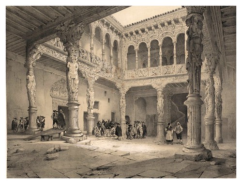 029-Patio de la Casa de la Infanta en Zaragoza-España artística y monumental..Tomo III- 1842-1850-Genaro Perez de Villa-Amil