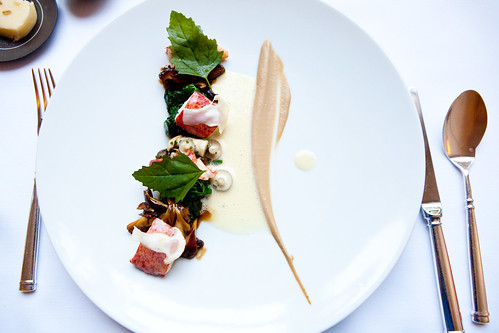 Poached lobster with Autumn Mushrooms and Spinach