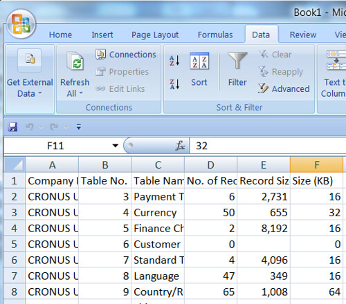 Company Size - Paste In Excel