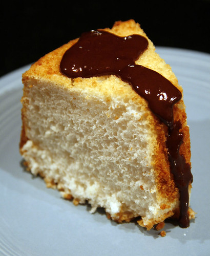 Angel Cake with Chocolate Sauce