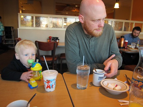 Griff and Daddy trying to wake up at IHOP