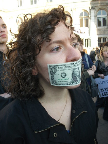 Money gag - Occupy Wall St protest at Hotel de Ville in Paris, 15th October 2011