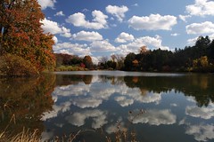 Fall colors, lake and cloud reflection