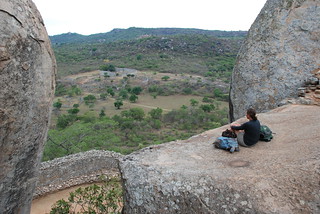 Michelle on Hill Complex Overlooking Valley Complex and Great Enclosure, Great ZImbabwe National Monument, Zimbabwe
