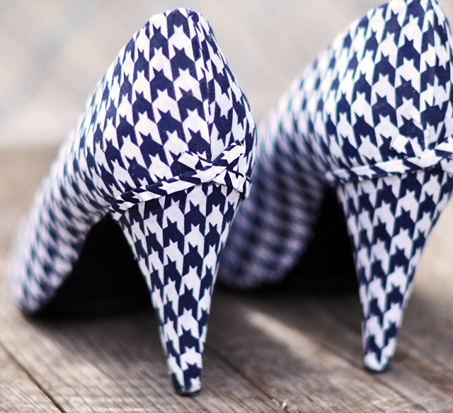 houndstooth heels-cover shoes with fabric diy-bows on shoes