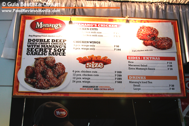 Food Reviews Manila Manang's Chicken menu board