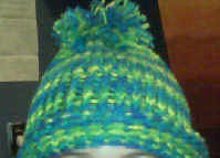 Blue and Green and Pom-Pom Hat