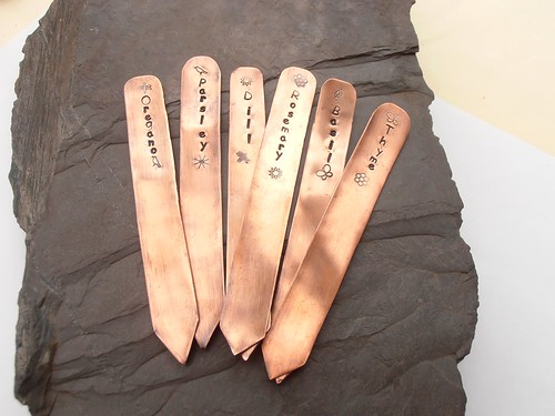 copper metal stamped garden herb plant markers