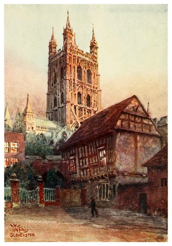 019-Catedral de Gloucester y antiguo parlamento- Cathedral cities of England 1908- William Wiehe Collins