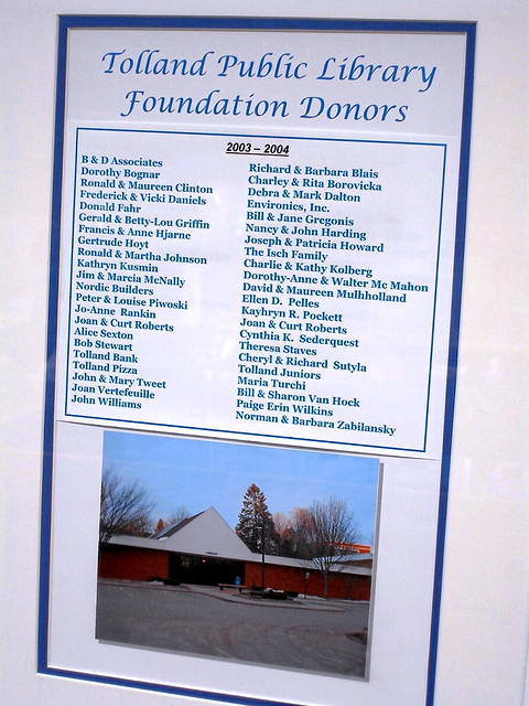 TOLLAND - PUBLIC LIBRARY - FOUNDATION DONORS