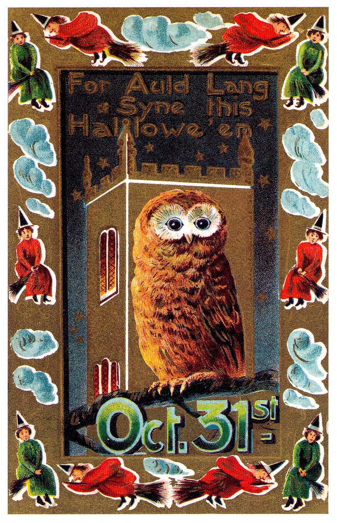 Vintage Halloween postcard - owl