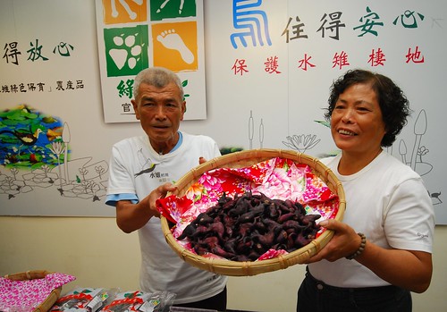農友陳錦（右）與先生一起以有機工作種植菱角。（圖片來源：林務局）