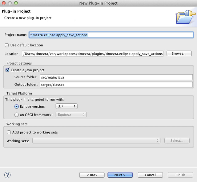 The New Plug-in Project wizard with Maven-inspired configurations