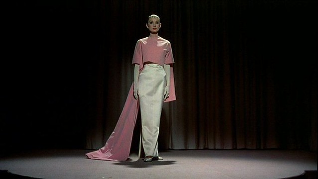funny-face-audrey-hepburn-cream-pink-silk-sheath-dress-cape-50s-vintage-clothing