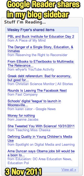 Google Reader shares in my blog sidebar