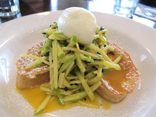 French toast, shaved apple and passion fruit salad