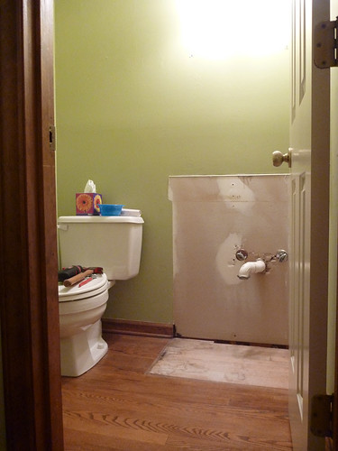 bathroom after vanity was removed