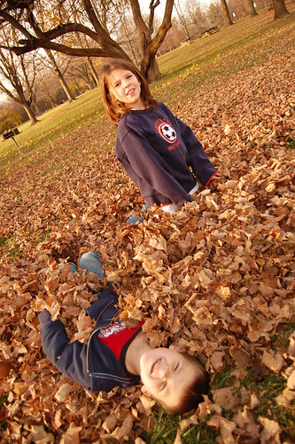 Hannah and Harrison Playing In The Leaves