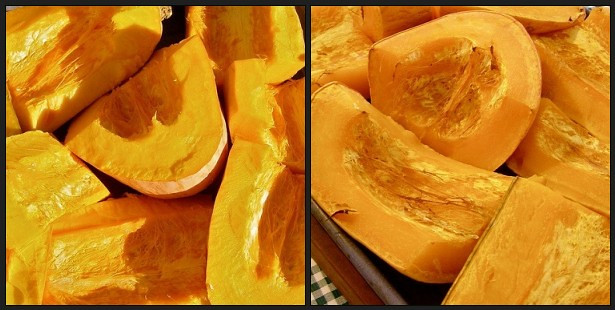Heirloom Candy Roaster Squash: before and after baking