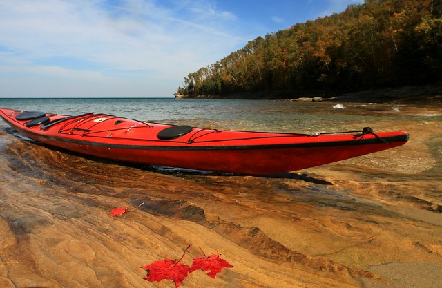 kayak and leaves
