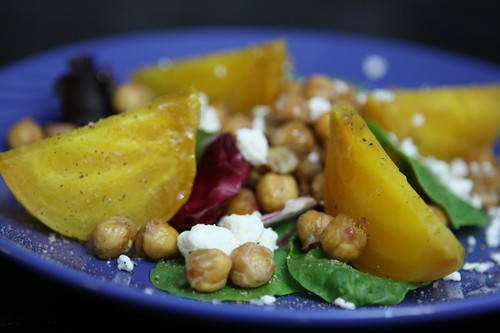 Golden Beets with Crispy Roasted Chickpeas and Feta