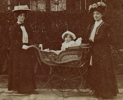 Two ladies and a baby in a pram. (enlarged detail)