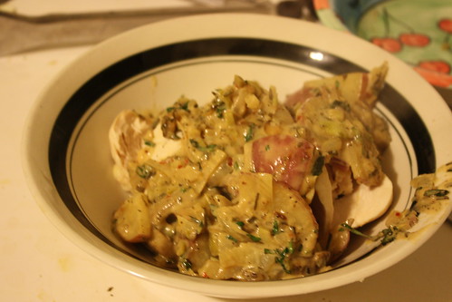 poached chicken with creamy...